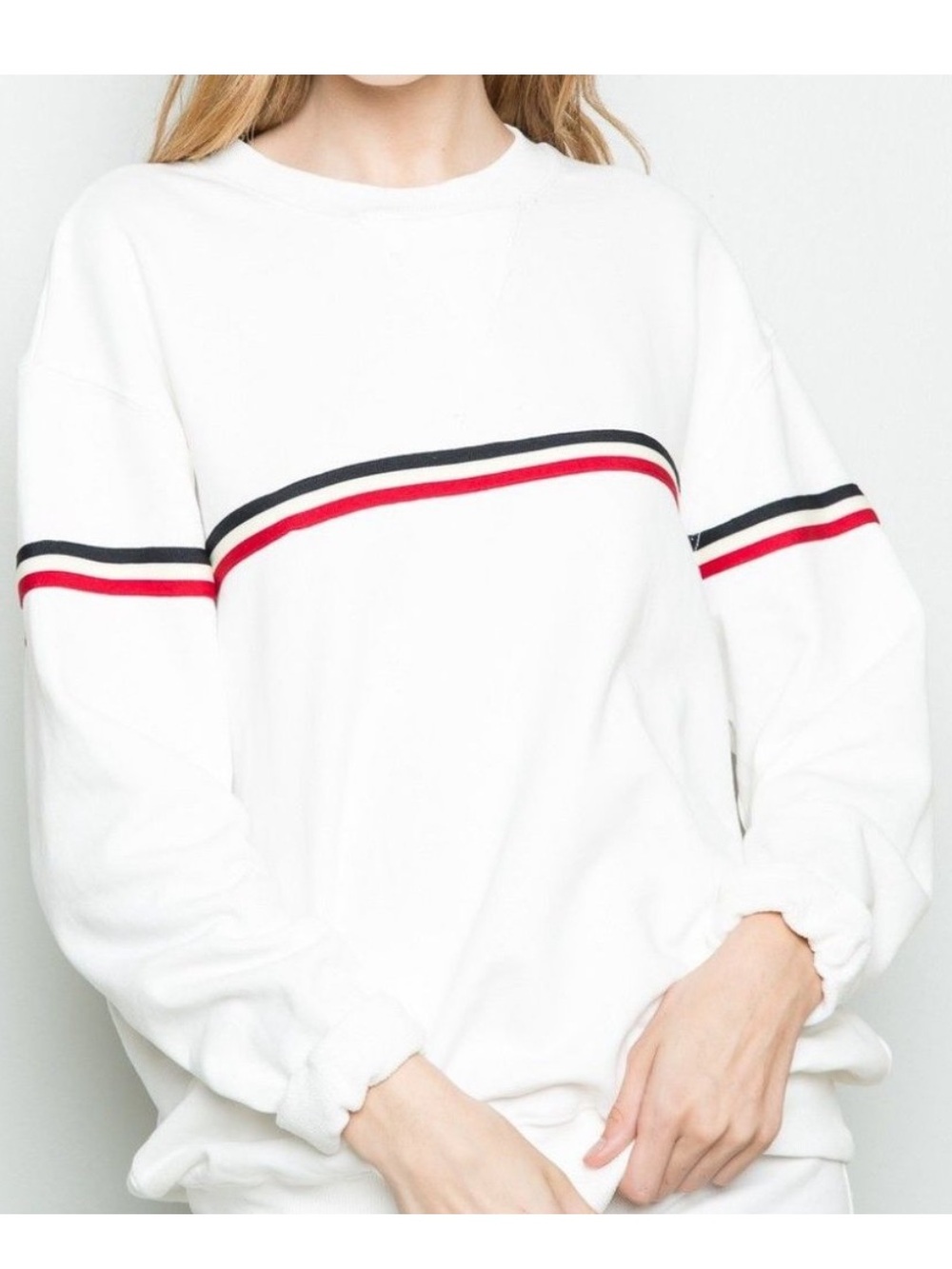 Brandy Melville Red White & Blue Striped Crewneck Cotton Sweatshirt OS